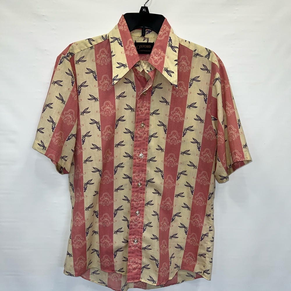Oxford Shirt Mens Medium Multicolor Short Sleeve Polyester Blend Looney Toons
